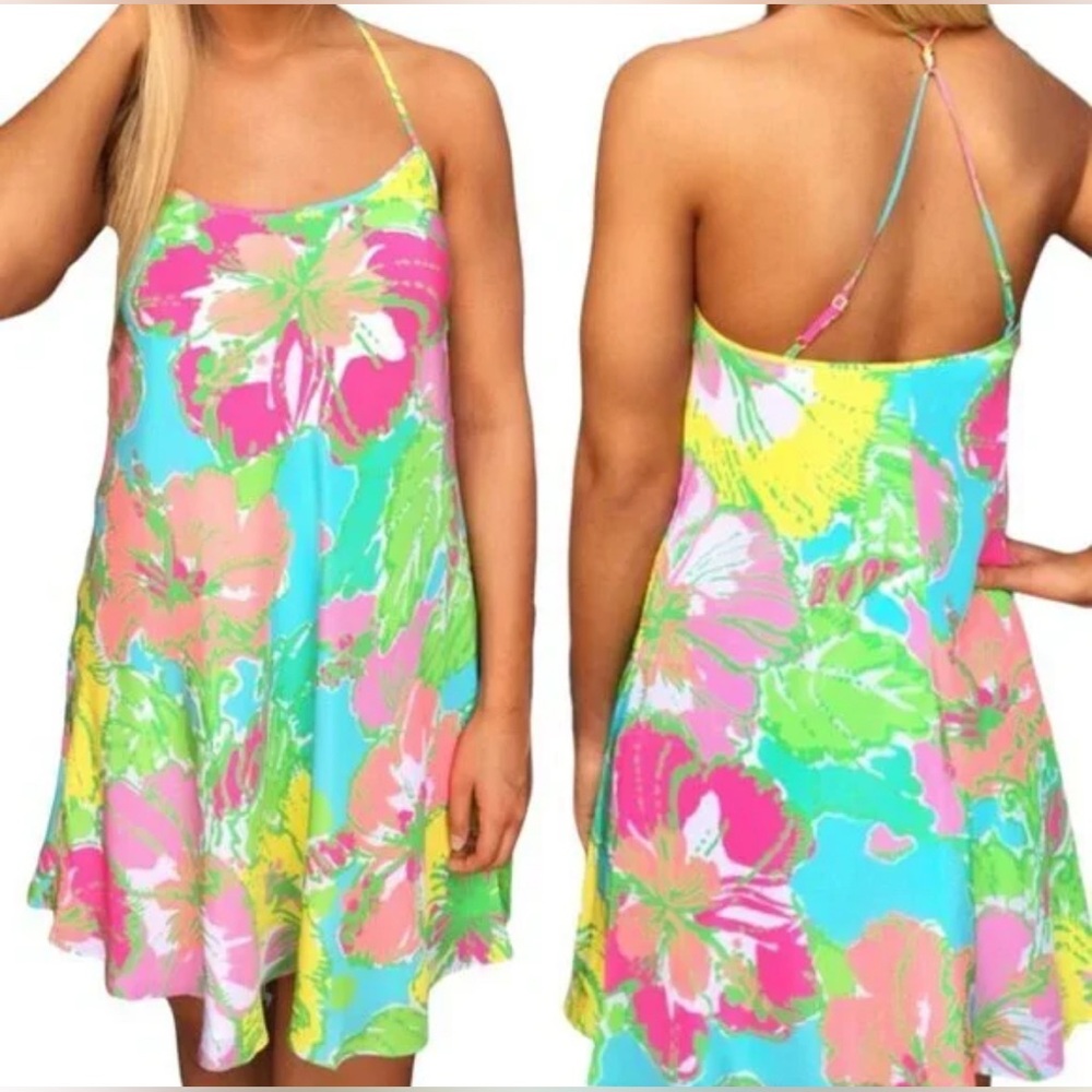 Lilly Pulitzer Maisy Slip Mini Dress Shorely Blue Fig Print Floral  Silk XS - Picture 6 of 7